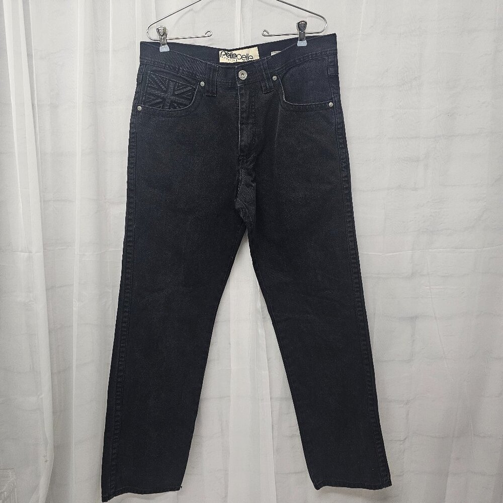 Pelle Pelle Jeans Black Skater Grunge Straight Leg Punk Flag 34 x 31